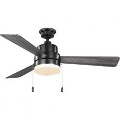 Trevina V 52 in. LED Indoor Matte Black ENERGY STAR Modern Ceiling Fan with Light Kit and White Opal Shade by Progress Lighting