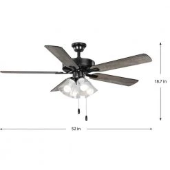 AirPro 52 in. Matt Black 5-Blade AC Motor Transitional Ceiling Fan by Progress Lighting -Progress Lighting Shop matte black progress lighting ceiling fans with lights p250085 31m wb fa 1000