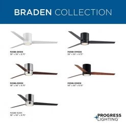 Braden 56 in. Integrated LED Indoor Matte Black Mid-Century Modern Ceiling Fan with Light Kit and Remote Control by Progress Lighting -Progress Lighting Shop matte black progress lighting ceiling fans with lights p2588 31m30k 76 1000