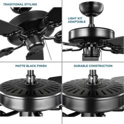 AirPro 52 in. Matte Black 5-Blade ENERGY STAR Rated AC Motor Traditional Ceiling Fan by Progress Lighting 15 AirPro 52 in. Matte Black 5-Blade ENERGY STAR Rated AC Motor Traditional Ceiling Fan by Progress Lighting -Progress Lighting Shop matte black progress lighting ceiling fans without lights p250066 31m 1f 1000
