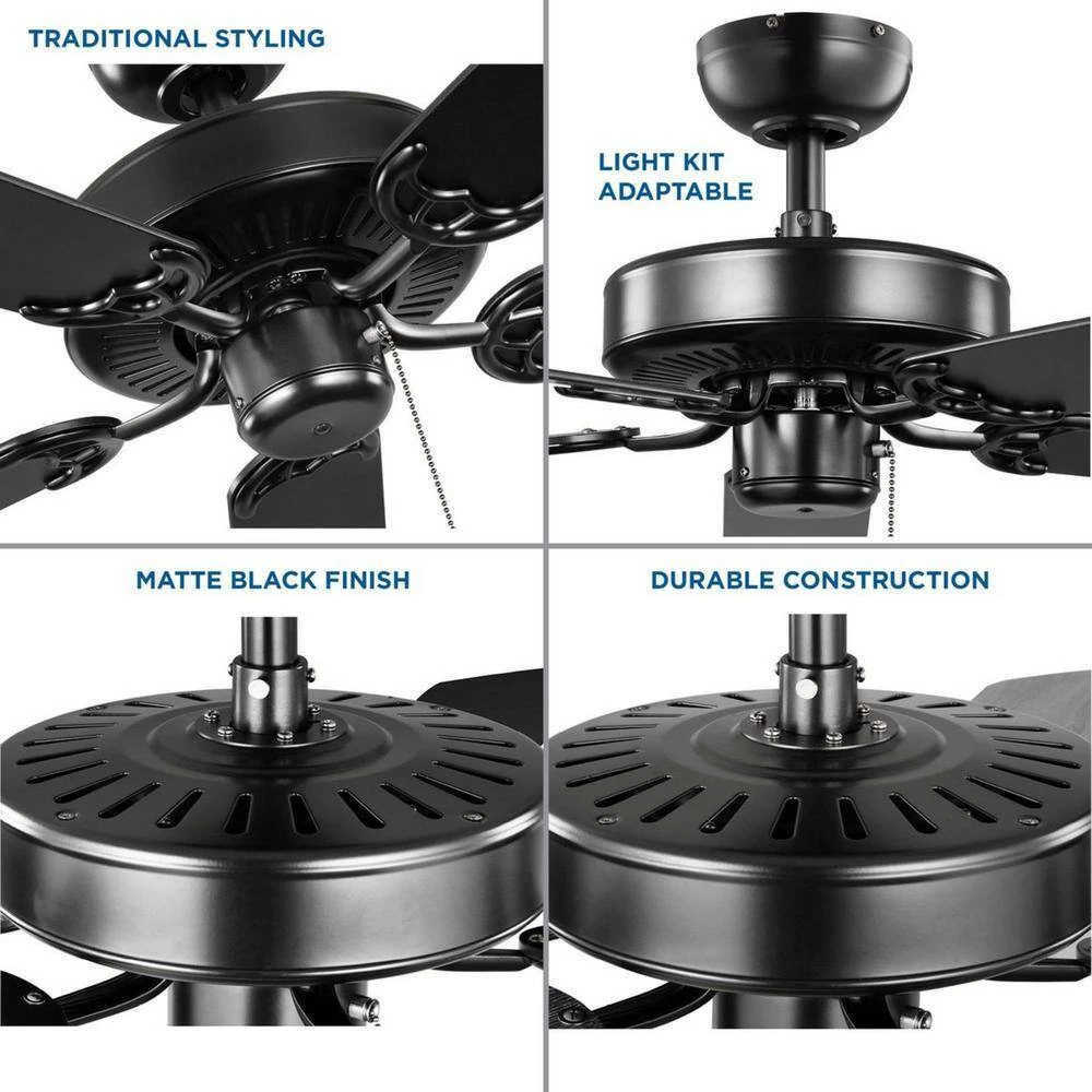 AirPro 52 in. Matte Black 5-Blade ENERGY STAR Rated AC Motor Traditional Ceiling Fan by Progress Lighting 8 AirPro 52 in. Matte Black 5-Blade ENERGY STAR Rated AC Motor Traditional Ceiling Fan by Progress Lighting - Image 6