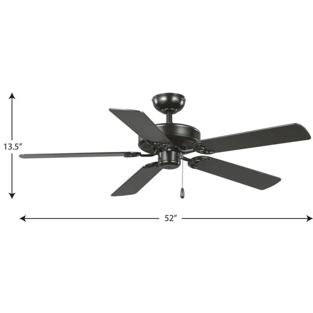 AirPro 52 in. Matte Black 5-Blade ENERGY STAR Rated AC Motor Traditional Ceiling Fan by Progress Lighting 9 AirPro 52 in. Matte Black 5-Blade ENERGY STAR Rated AC Motor Traditional Ceiling Fan by Progress Lighting - Image 7