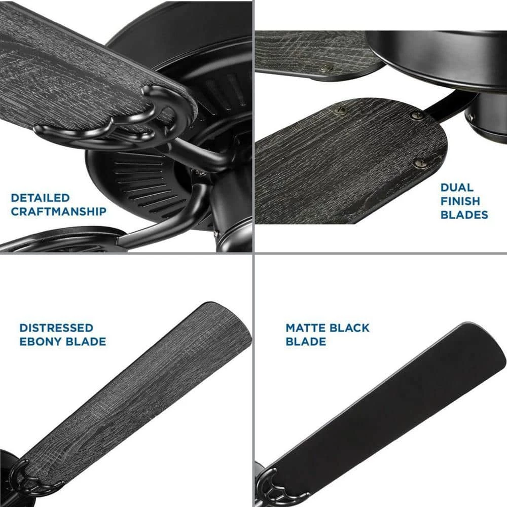 AirPro 52 in. Matte Black 5-Blade ENERGY STAR Rated AC Motor Traditional Ceiling Fan by Progress Lighting 7 AirPro 52 in. Matte Black 5-Blade ENERGY STAR Rated AC Motor Traditional Ceiling Fan by Progress Lighting - Image 5
