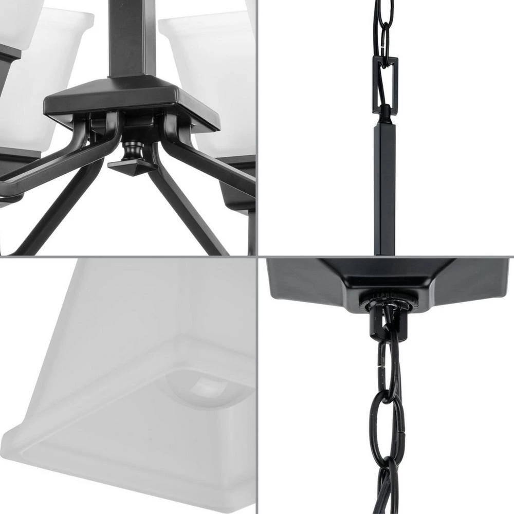 Clifton Heights Collection 26 in. 6-Light Matte Black Chandelier Light with Etched Glass Shades New Traditional by Progress Lighting 7 Clifton Heights Collection 26 in. 6-Light Matte Black Chandelier Light with Etched Glass Shades New Traditional by Progress Lighting - Image 5