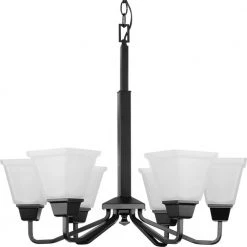 Clifton Heights Collection 26 in. 6-Light Matte Black Chandelier Light with Etched Glass Shades New Traditional by Progress Lighting