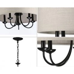 Drum Shade Collection Farmhouse 21-5/8 in. 5-Light Matte Black with Harvest Linen Shade Chandelier Light by Progress Lighting -Progress Lighting Shop matte black progress lighting chandeliers p400193 031 4f 1000