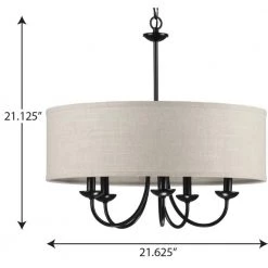 Drum Shade Collection Farmhouse 21-5/8 in. 5-Light Matte Black with Harvest Linen Shade Chandelier Light by Progress Lighting -Progress Lighting Shop matte black progress lighting chandeliers p400193 031 76 1000