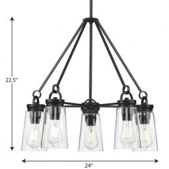 Stockbrace 5-Light Matte Black Clear Glass Farmhouse Chandelier Light by Progress Lighting -Progress Lighting Shop matte black progress lighting chandeliers p400243 031 1f 1000