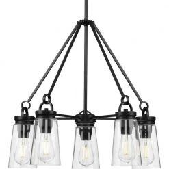 Stockbrace 5-Light Matte Black Clear Glass Farmhouse Chandelier Light by Progress Lighting