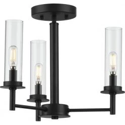 Kellwyn Collection 3-Light Matte Black Clear Glass Transitional Semi-Flush Mount Convertible Ceiling Light by Progress Lighting