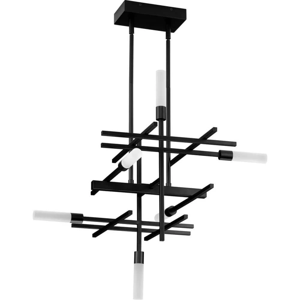 Quadrant LED Collection 6-Light Matte Black Frosted Glass LED Modern Chandelier Light by Progress Lighting 5 Quadrant LED Collection 6-Light Matte Black Frosted Glass LED Modern Chandelier Light by Progress Lighting - Image 3