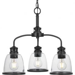 Pelzer 3-Light Matte Black Chandelier with Clear Glass Shades by Progress Lighting