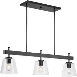 Saffert 40 in. 3-Light Matte Black with Clear Glass Shades New Traditional Linear Chandelier for Dining Room by Progress Lighting