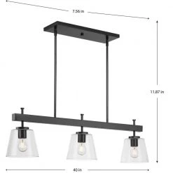 Saffert 40 in. 3-Light Matte Black with Clear Glass Shades New Traditional Linear Chandelier for Dining Room by Progress Lighting -Progress Lighting Shop matte black progress lighting chandeliers p400298 31m fa 1000