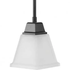 Clifton Heights Collection 7.25 in. 1-Light Matte Black Pendant Light with Etched Glass Shade New Traditional by Progress Lighting