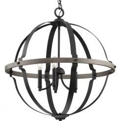 Lockhart 5-Light Matte Black Farmhouse Sphere Pendant Hanging Light by Progress Lighting