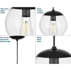 Atwell 1-Light Matte Black Clear Glass Globe Modern Large Pendant Hanging Light by Progress Lighting -Progress Lighting Shop matte black progress lighting chandeliers p500311 031 76 1000