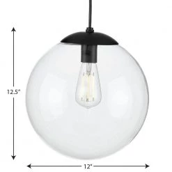 Atwell 1-Light Matte Black Clear Glass Globe Modern Large Pendant Hanging Light by Progress Lighting -Progress Lighting Shop matte black progress lighting chandeliers p500311 031 fa 1000