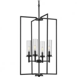 Kellwyn 4-Light Matte Black Clear Glass Transitional Foyer Pendant Light by Progress Lighting