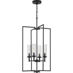 Kellwyn 4-Light Matte Black Clear Glass Transitional Foyer Pendant Light by Progress Lighting -Progress Lighting Shop matte black progress lighting chandeliers p500315 031 c3 1000