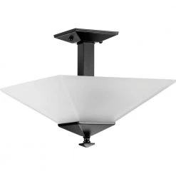 Clifton Heights 12.75 in. 2-Light Matte Black Semi-Flush Light with Etched Glass by Progress Lighting