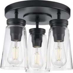 Stockbrace 3-Light Matte Black Clear Glass Farmhouse Flush Mount Ceiling Light by Progress Lighting