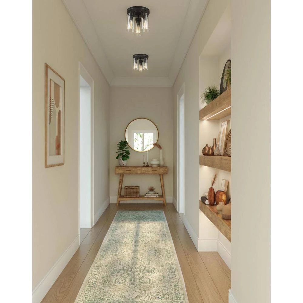 Stockbrace 3-Light Matte Black Clear Glass Farmhouse Flush Mount Ceiling Light by Progress Lighting 5 Stockbrace 3-Light Matte Black Clear Glass Farmhouse Flush Mount Ceiling Light by Progress Lighting - Image 3