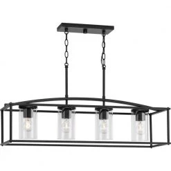 Swansea Collection 4-Light 36 in. Matte Black Transitional Outdoor Chandelier with Clear Glass Shades by Progress Lighting