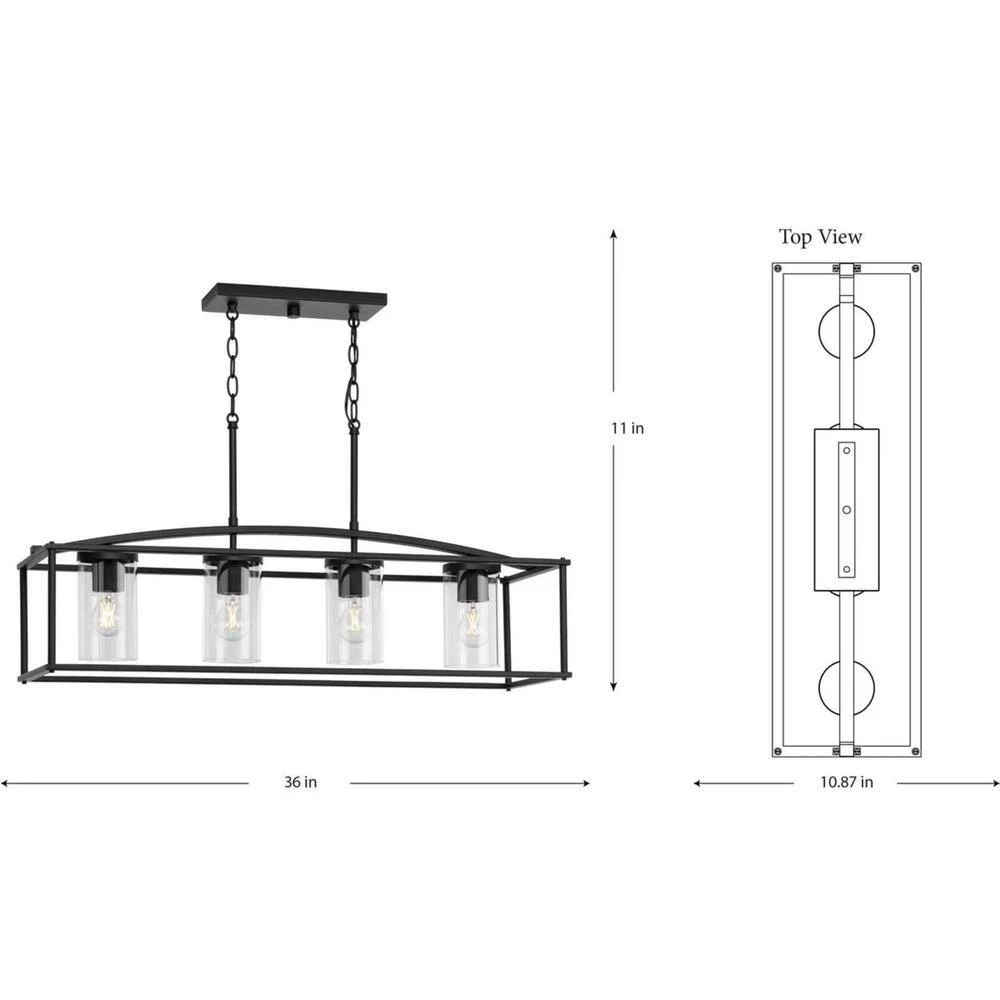 Swansea Collection 4-Light 36 in. Matte Black Transitional Outdoor Chandelier with Clear Glass Shades by Progress Lighting 9 Swansea Collection 4-Light 36 in. Matte Black Transitional Outdoor Chandelier with Clear Glass Shades by Progress Lighting - Image 7