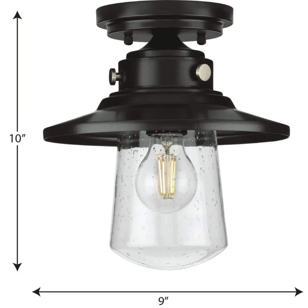 Tremont Collection 1-Light Matte Black Clear Seeded Glass Farmhouse Semi-Flush Mount Ceiling Light by Progress Lighting 5 Tremont Collection 1-Light Matte Black Clear Seeded Glass Farmhouse Semi-Flush Mount Ceiling Light by Progress Lighting - Image 3