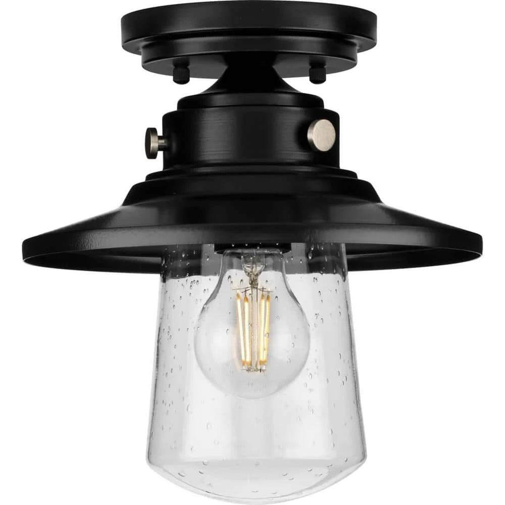 Tremont Collection 1-Light Matte Black Clear Seeded Glass Farmhouse Semi-Flush Mount Ceiling Light by Progress Lighting 3 Tremont Collection 1-Light Matte Black Clear Seeded Glass Farmhouse Semi-Flush Mount Ceiling Light by Progress Lighting