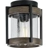 Whitmire 1-Light Matte Black with Aged Oak Accents Clear Seeded Glass Farmhouse Outdoor Ceiling Mount Light by Progress Lighting
