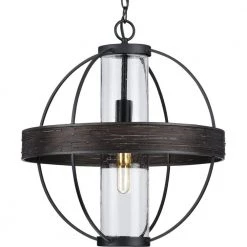 Terrace 1-Light Matte Black Clear Seeded Glass Global Outdoor Hanging Light by Progress Lighting