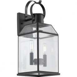 Canton Heights 18 in. 2-Light Matte Black Transitional Outdoor Wall Lantern with Clear Beveled Glass by Progress Lighting