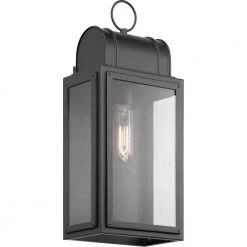 Landstone 1-Light 17 in. Matte Black Outdoor Wall Lantern with Clear Glass by Progress Lighting