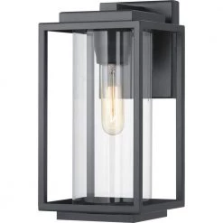 Macstreet 12 in. 1-Light Matte Black Modern Outdoor Wall Lantern with Clear Glass by Progress Lighting