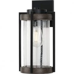 Whitmire 1-Light Matte Black with Aged Oak Accents Clear Seeded Glass Farmhouse Outdoor Wall Lantern Sconce by Progress Lighting 17 Whitmire 1-Light Matte Black with Aged Oak Accents Clear Seeded Glass Farmhouse Outdoor Wall Lantern Sconce by Progress Lighting -Progress Lighting Shop matte black progress lighting outdoor sconces p560282 31m 1d 1000