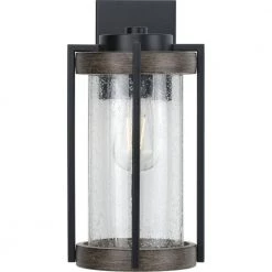 Whitmire 1-Light Matte Black with Aged Oak Accents Clear Seeded Glass Farmhouse Outdoor Wall Lantern Sconce by Progress Lighting 23 Whitmire 1-Light Matte Black with Aged Oak Accents Clear Seeded Glass Farmhouse Outdoor Wall Lantern Sconce by Progress Lighting -Progress Lighting Shop matte black progress lighting outdoor sconces p560282 31m 44 1000