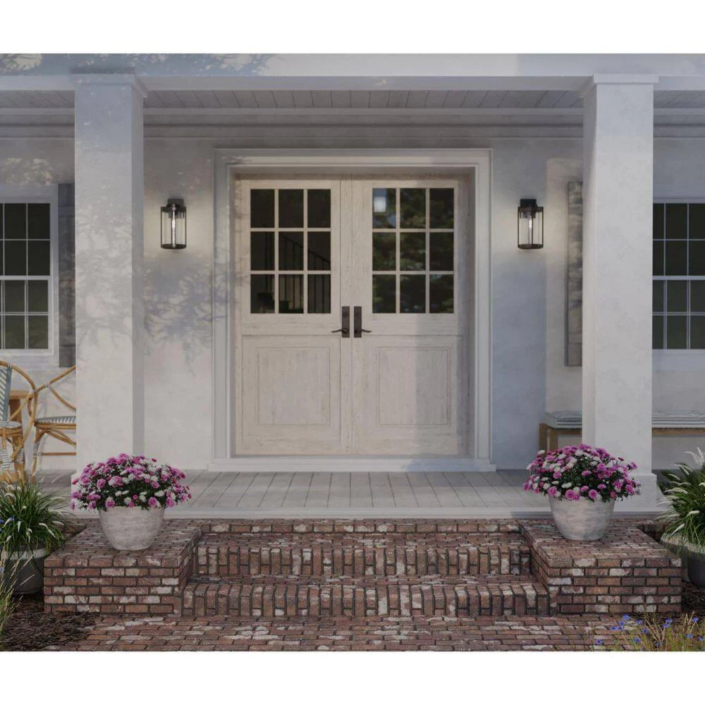 Whitmire 1-Light Matte Black with Aged Oak Accents Clear Seeded Glass Farmhouse Outdoor Wall Lantern Sconce by Progress Lighting 8 Whitmire 1-Light Matte Black with Aged Oak Accents Clear Seeded Glass Farmhouse Outdoor Wall Lantern Sconce by Progress Lighting - Image 6