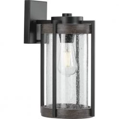 Whitmire 1-Light Matte Black with Aged Oak Accents Clear Seeded Glass Farmhouse Outdoor Wall Lantern Sconce by Progress Lighting 24 Whitmire 1-Light Matte Black with Aged Oak Accents Clear Seeded Glass Farmhouse Outdoor Wall Lantern Sconce by Progress Lighting -Progress Lighting Shop matte black progress lighting outdoor sconces p560282 31m fa 1000