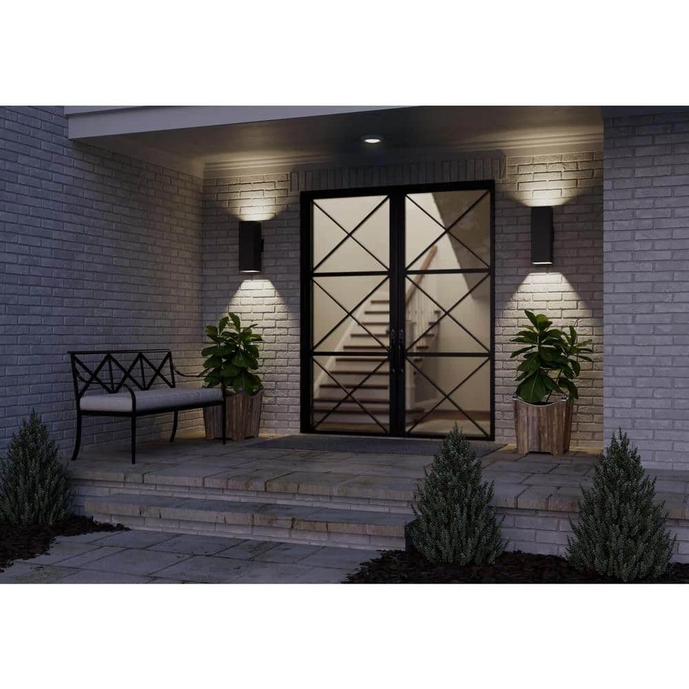 Square 6" Two-Light Black Modern Wall Lantern for Outdoor Spaces with Up-Down Light Output by Progress Lighting 4 Square 6" Two-Light Black Modern Wall Lantern for Outdoor Spaces with Up-Down Light Output by Progress Lighting - Image 2