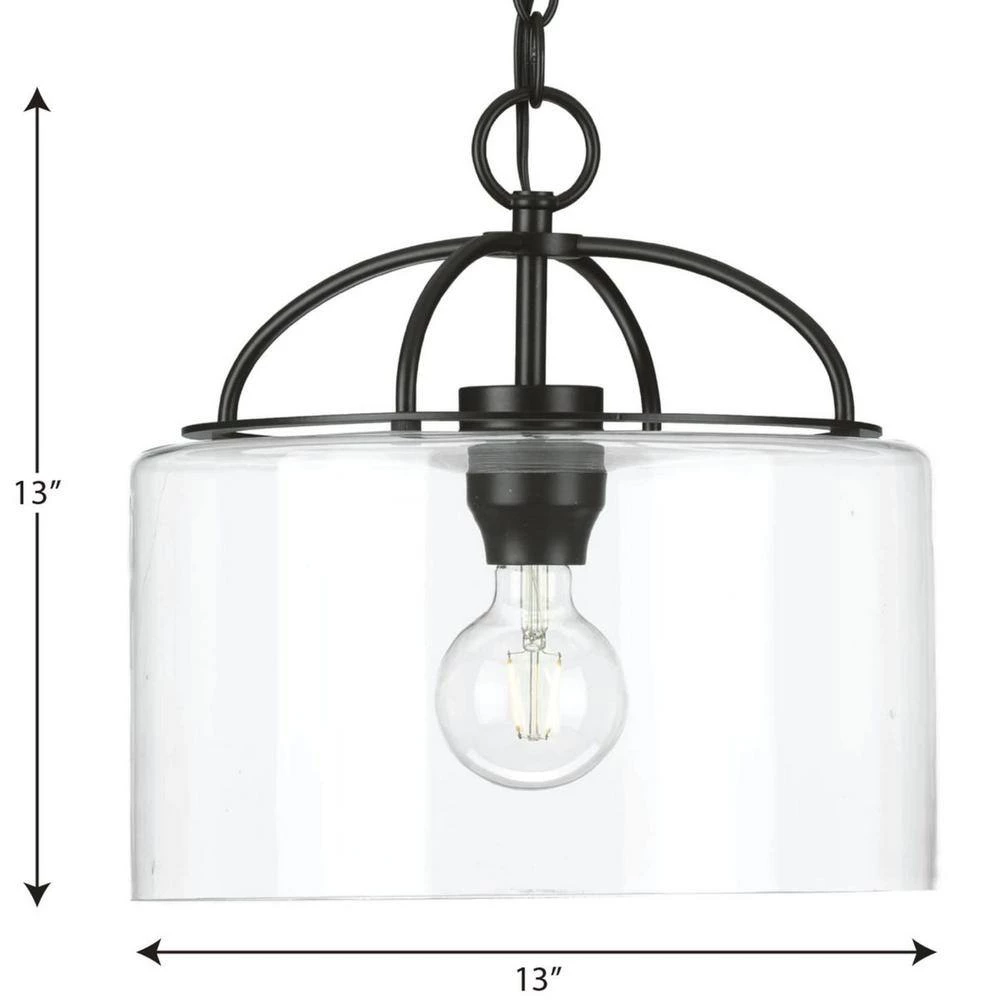 Leyden 1-Light Matte Black Clear Glass Transitional Mini-Pendant Hanging Light by Progress Lighting 11 Leyden 1-Light Matte Black Clear Glass Transitional Mini-Pendant Hanging Light by Progress Lighting - Image 9