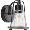 Conway 1-Light Matte Black Clear Seeded Glass Farmhouse Wall Light by Progress Lighting -Progress Lighting Shop matte black progress lighting vanity lighting p300295 031 64 1000