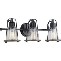 Conway 3-Light Matte Black Clear Seeded Glass Farmhouse Wall Light by Progress Lighting