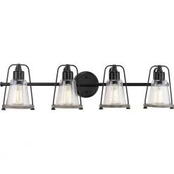 Conway 4-Light Matte Black Clear Seeded Glass Farmhouse Wall Light by Progress Lighting