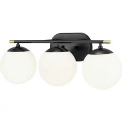 Hartnett 8 in. 3-Light Matte Black Vanity Light with Satin Brass Accents and Etched Opal Glass Shades by Progress Lighting -Progress Lighting Shop matte black progress lighting vanity lighting p300336 31m 44 1000