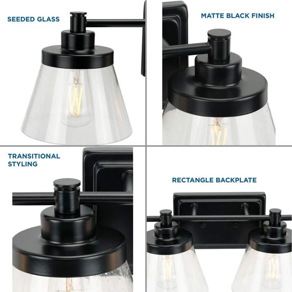 Hinton 33.5 in. 4-Light Matte Black Clear Seeded Glass Farmhouse Bath Vanity Light by Progress Lighting 8 Hinton 33.5 in. 4-Light Matte Black Clear Seeded Glass Farmhouse Bath Vanity Light by Progress Lighting - Image 6