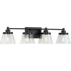 Hinton 33.5 in. 4-Light Matte Black Clear Seeded Glass Farmhouse Bath Vanity Light by Progress Lighting