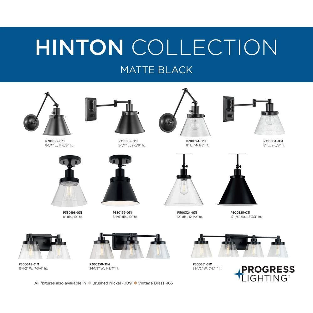 Hinton 33.5 in. 4-Light Matte Black Clear Seeded Glass Farmhouse Bath Vanity Light by Progress Lighting 4 Hinton 33.5 in. 4-Light Matte Black Clear Seeded Glass Farmhouse Bath Vanity Light by Progress Lighting - Image 2