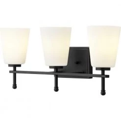 Glenville 7.3 in. 3-Light Matte Black Vanity Light with Etched White Glass Shades by Progress Lighting -Progress Lighting Shop matte black progress lighting vanity lighting p300352 31m fa 1000